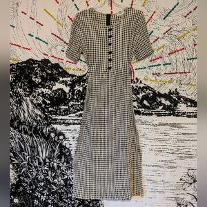 Vintage 90s Gingham Rosettes Grunge Librarian Midi Dress